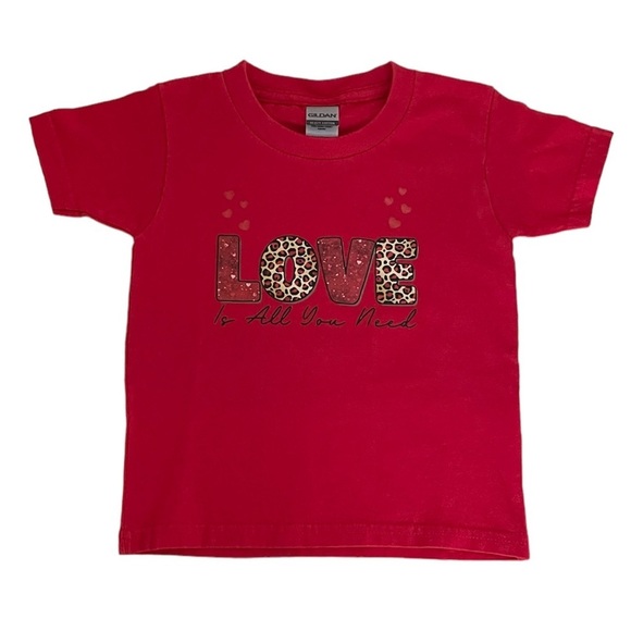 Gildan Heavy 100% Cotton Valentine’s Day Love Red Short Sleeve T-Shirt Girl’s 3T - Picture 15 of 15